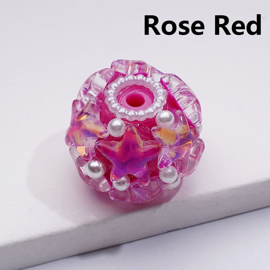 Multi-Color Shiny Stars White Pearls Round Acrylic Beads, 22*18MM
