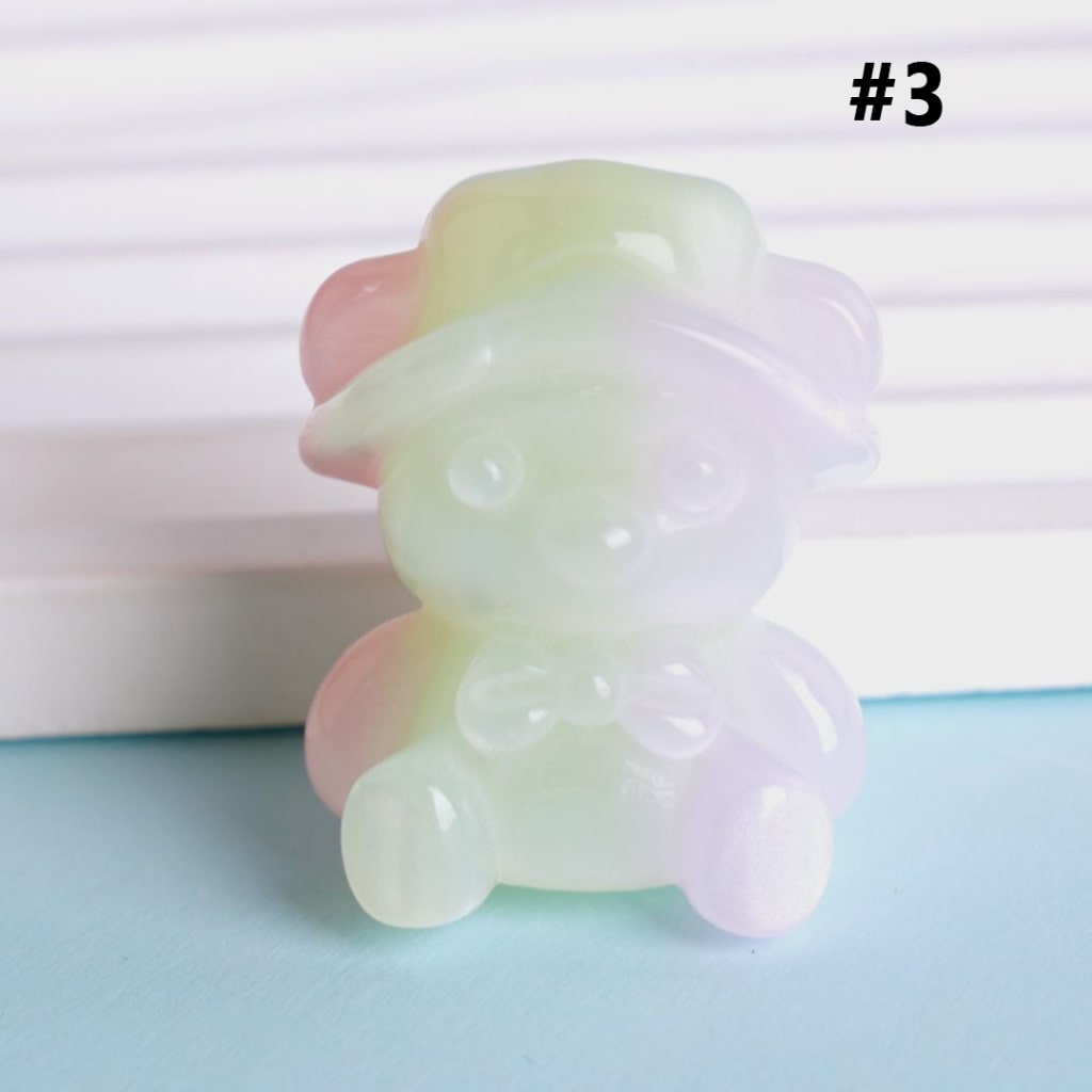 Glossy Gradient Ombre Color Cute Bear with Cap Hat Bow Acrylic Beads, Around 30*24MM