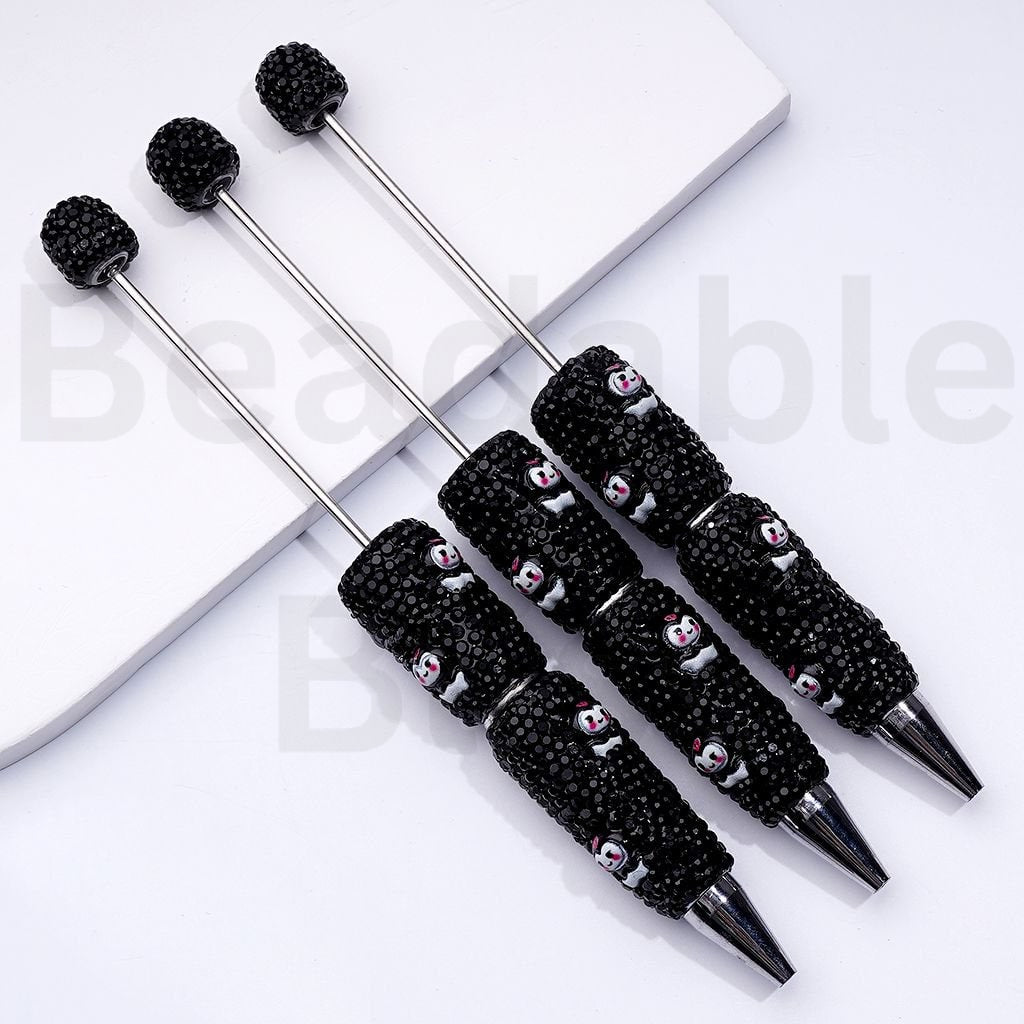 Beadable Clay Pens with Cute Sabri Kurom Black Rhinestones Covered the Entire Pen