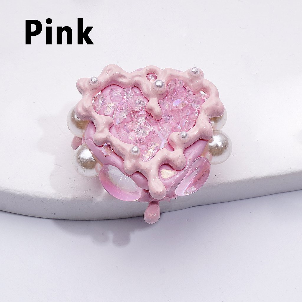 Cute Fancy Hand Painted Heart Frame with White Pearls Clear Oval Pearls Mini Stones Clay Beads, Around 24*28MM