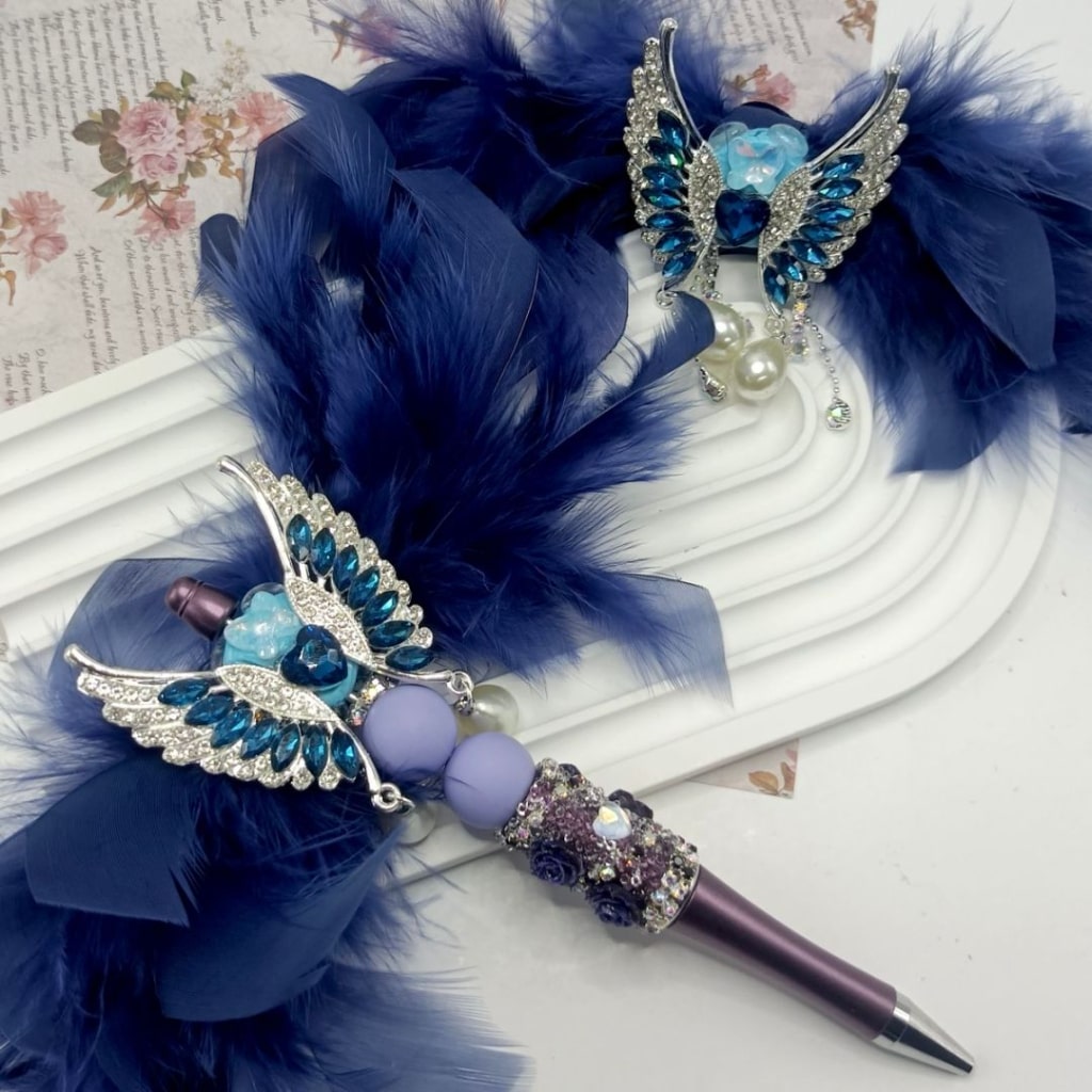 Exquisite Silver Alloy Butterfly with Shiny Rhinestone Chain White Pearls Pendants Heart Butterfly Diamonds Blue Feather Bowtie Accessory Clay Beads