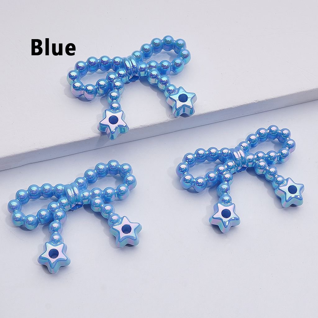 UV Coating Pearls Bowknots with Star Ring Acrylic Beads in Solid Color, Around 23*33MM