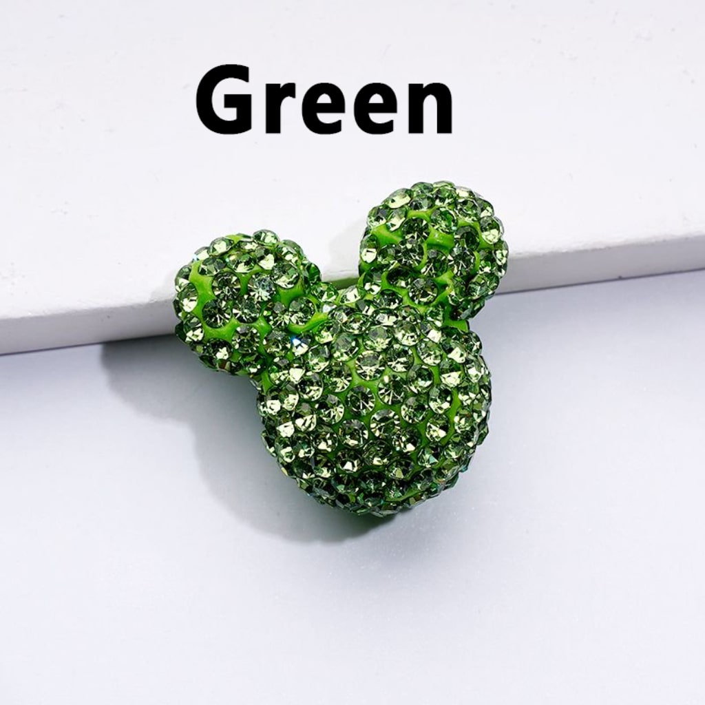 Vivid Cute Micke Minni Mouse Head Clay Beads with Shiny Rhinestones in Solid Color, 22*24*17MM