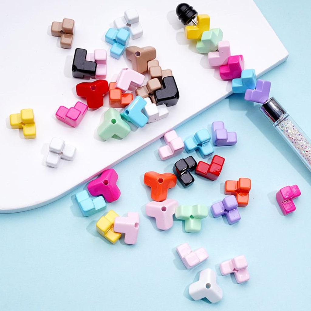 ミニかわいいカラフルな組み立ておもちゃブロックレンガアクリルビーズ、ランダムミックス、約12×12MM