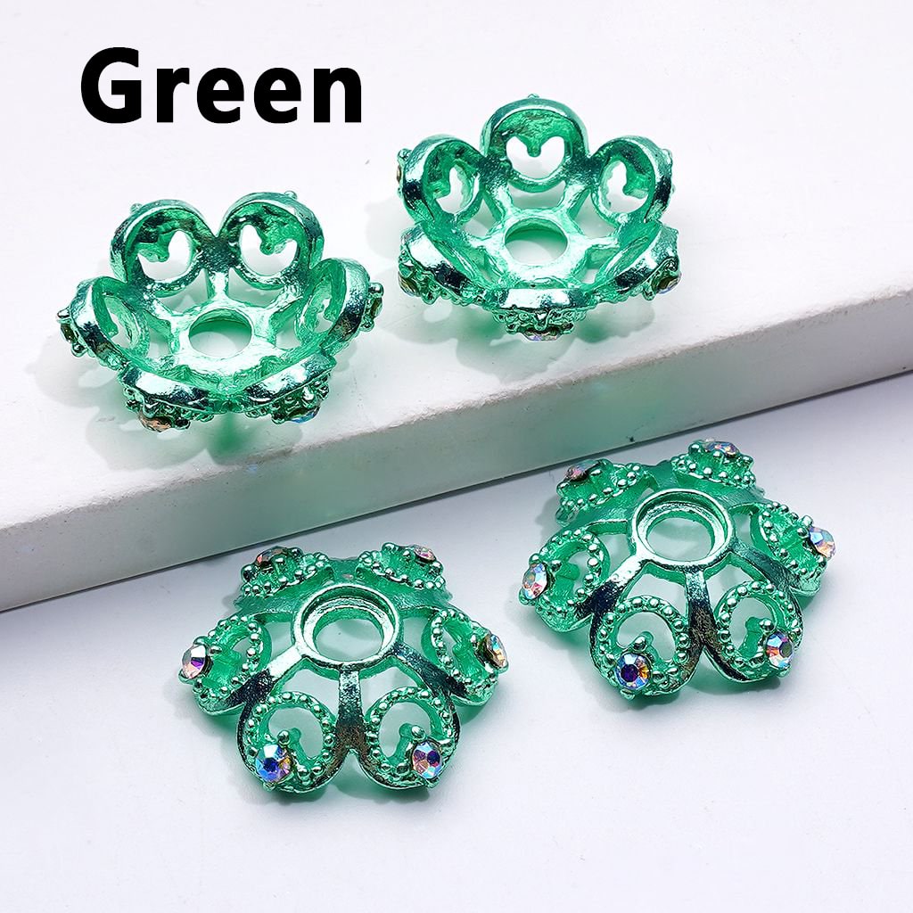Exquisite Multi-Color Lotus Flower Metal Bead Caps Cages with AB Rhinestones, Around 19MM