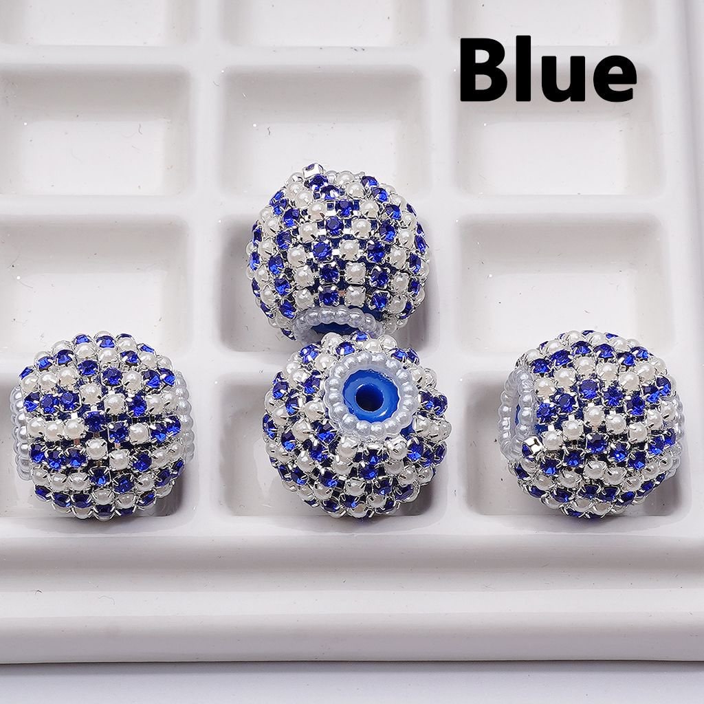Multi-Color Shiny Rhinestones White Pearls Round Acrylic Beads, 20MM