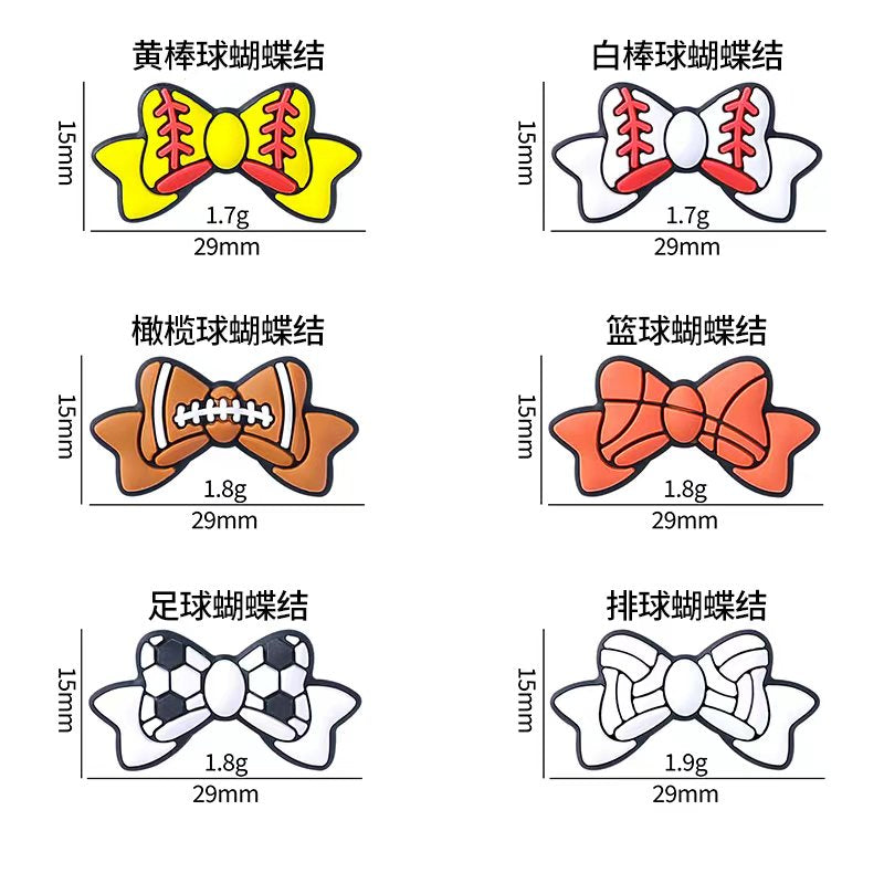 Sports Balls Football Basketball Volleyball Baseball Soccer Bowtie Silicone Focal Beads, Random Mix