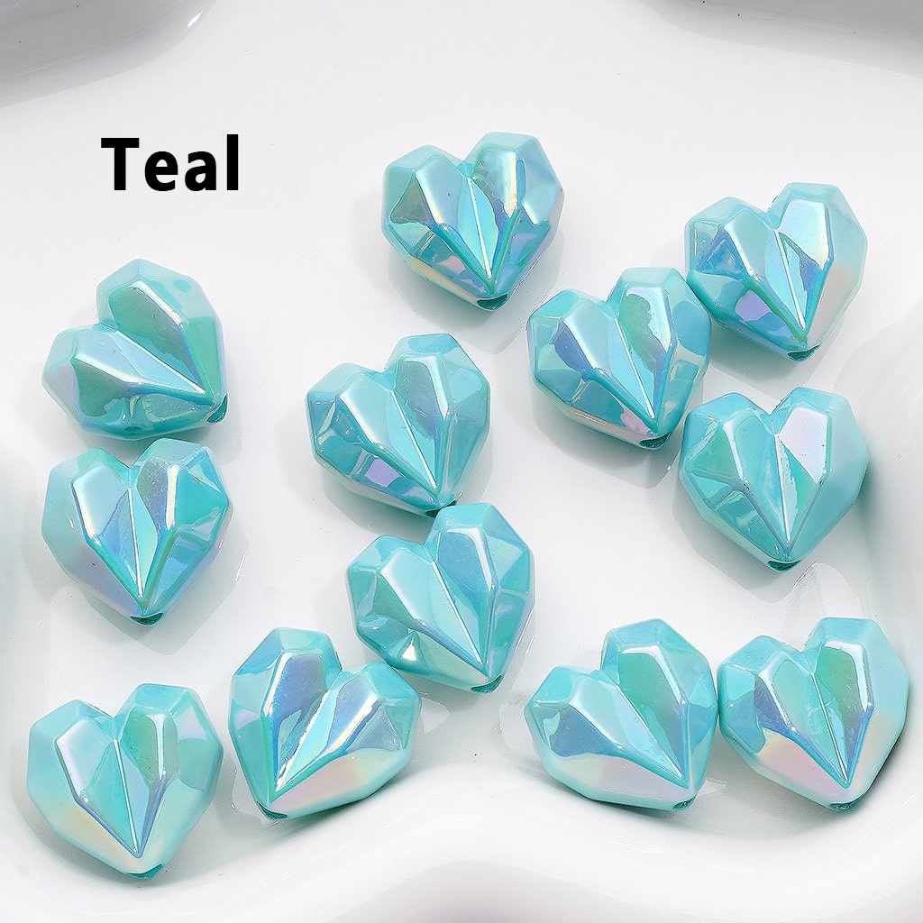 UV Coating Geometric Polyhedron Hearts Acrylic Beads, Around 16*18MM