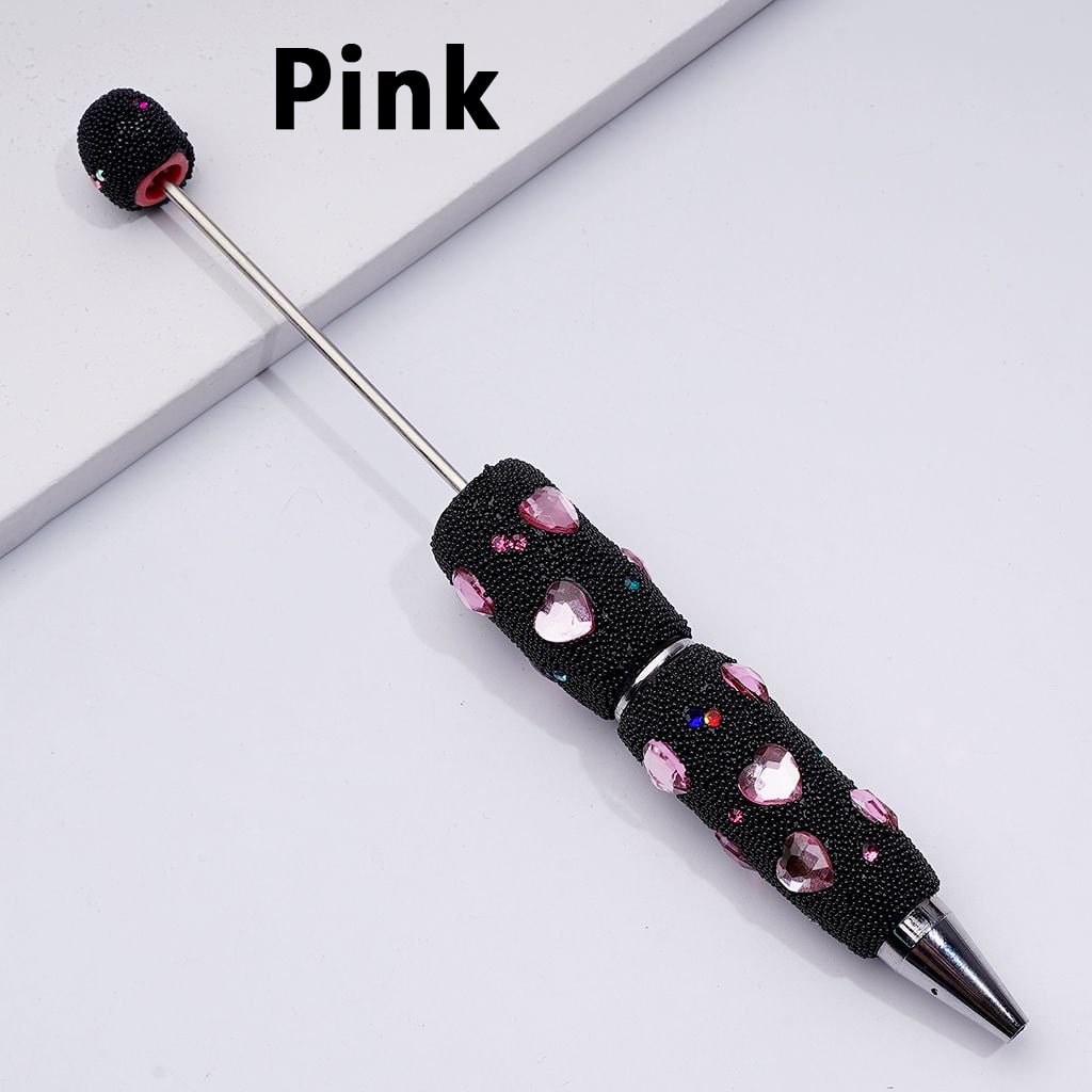 Beadable Clay Pens with Shiny Hearts Mini Colorful Rhinestones Black Snow Balls Covered the Entire Pen