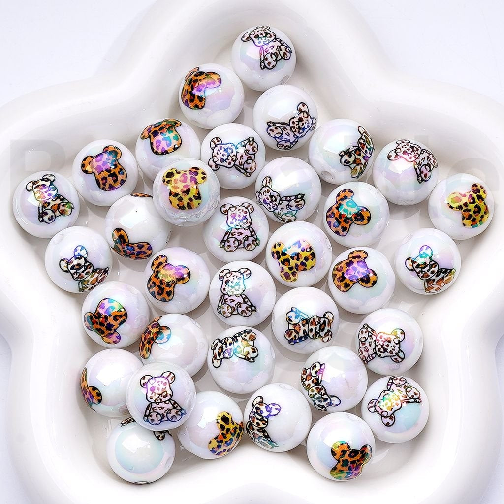 UV Coating Bearbric Series Round Acrylic Beads, 16MM