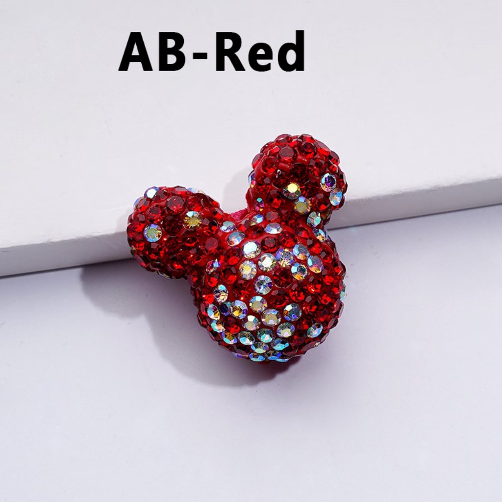 Vivid Cute Micke Minni Mouse Head Clay Beads with Multi-Color & AB Rhinestones, 22*24*17MM