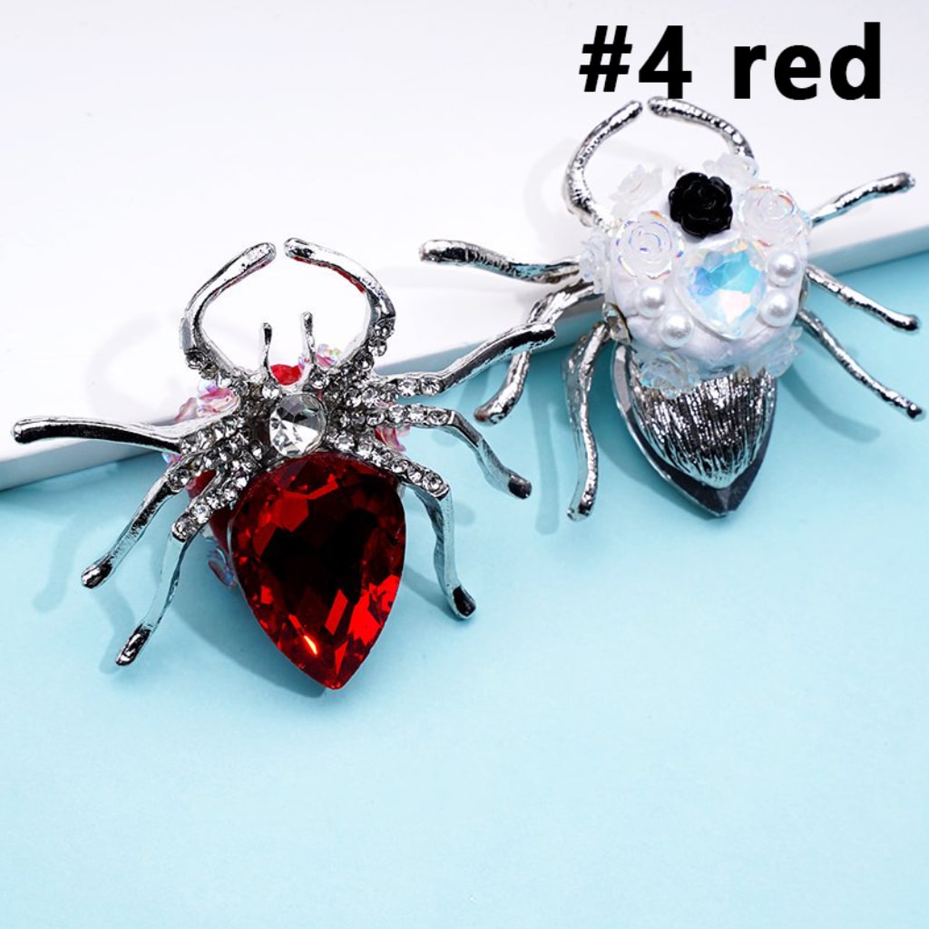 Exquisite Fancy Silver Alloy Spider with Large Colorful Rhinestone Inside Mini Clear Rhinestones Shiny Flowers Hearts White Pearls Clay Beads, Around 57*47MM