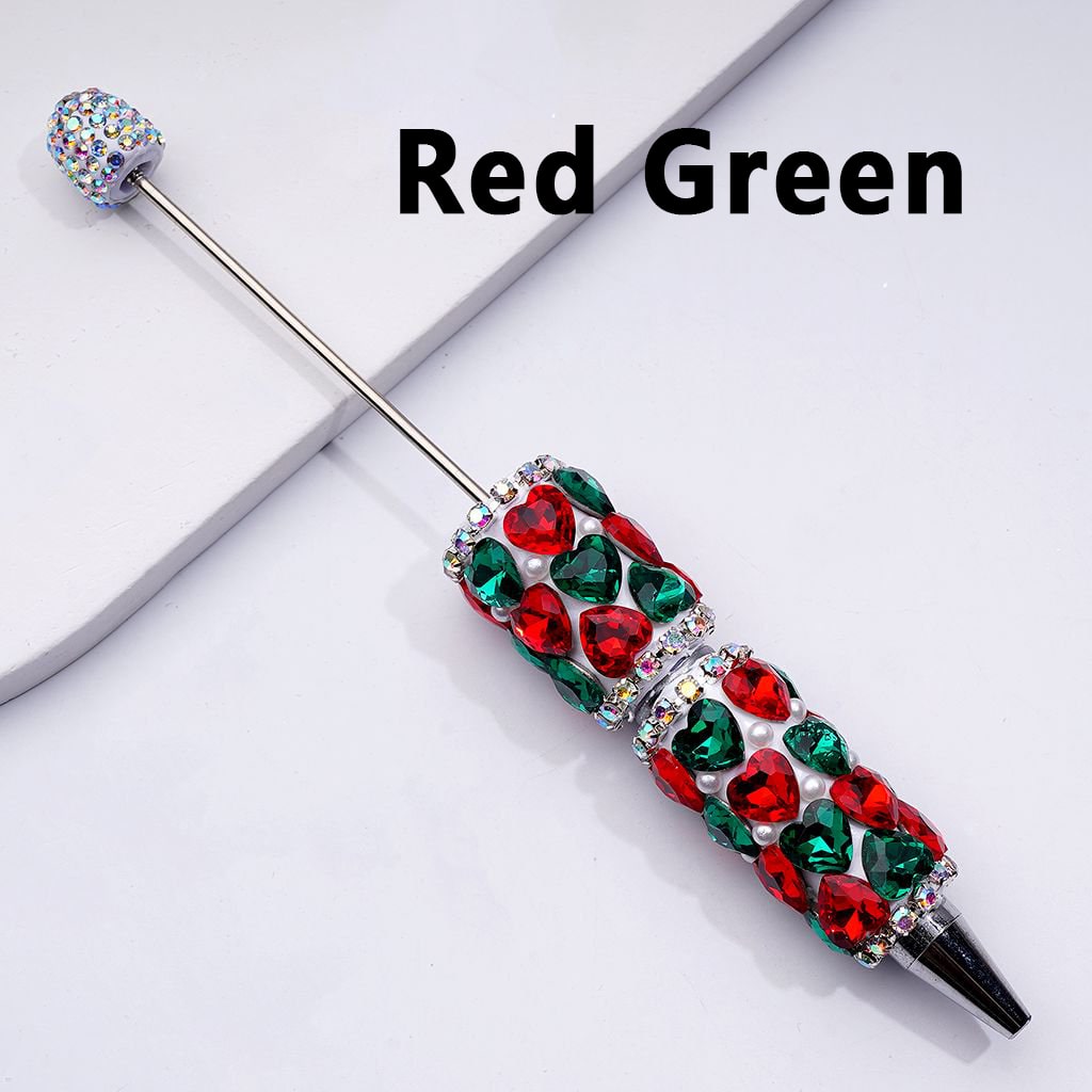 Beadable Clay Pen with Colorful Shiny Hearts White Pearls AB Rhinestones Chain
