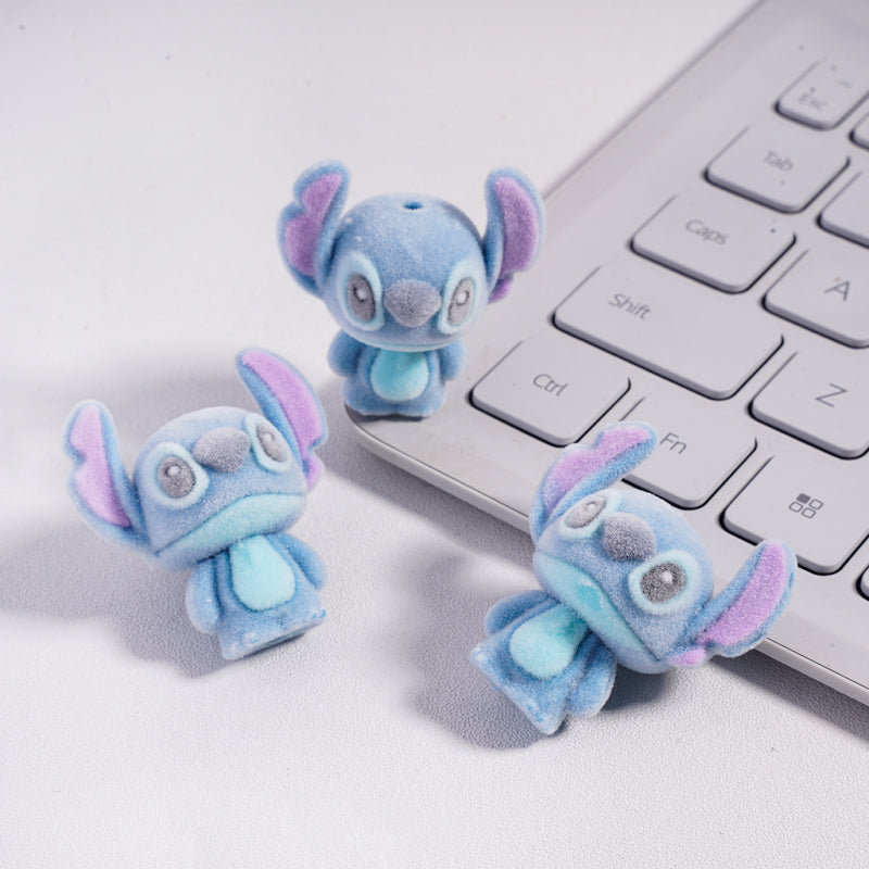 Cute Fluffy Flocked Blue Wonder Alien Disne Acrylic Beads, Around 33*31MM