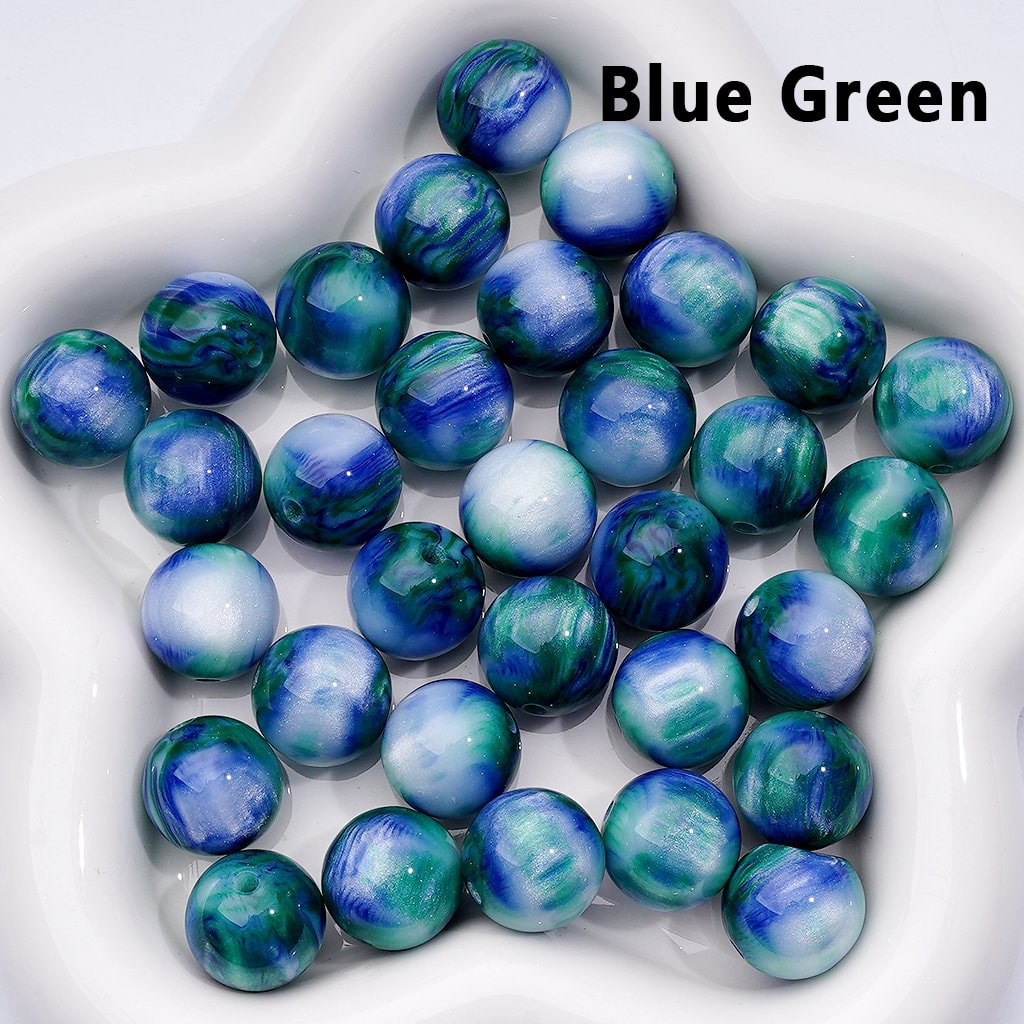 Galaxy Style Abstract Art Stripes Prints Glitter Round Acrylic Beads, 16MM