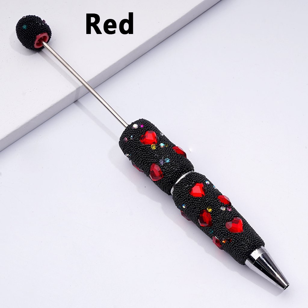 Beadable Clay Pens with Shiny Hearts Mini Colorful Rhinestones Black Snow Balls Covered the Entire Pen