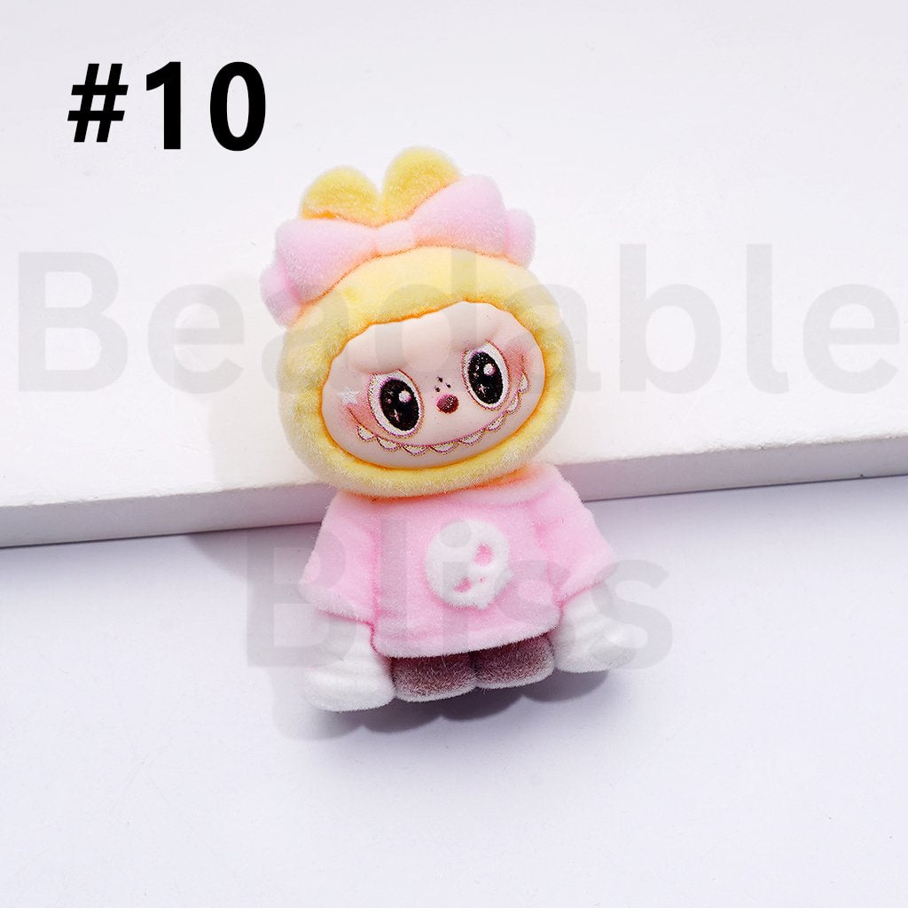 Cute Vivid Fuzzy Fluffy Labub Monster Pop Mar Pen Topper, Around 45*28MM(Half Through Hole)