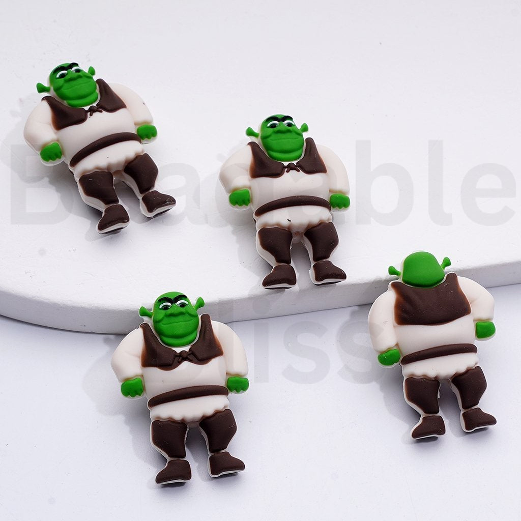 3D Cute Vivid Green Monster Shre Silicone Focal Beads