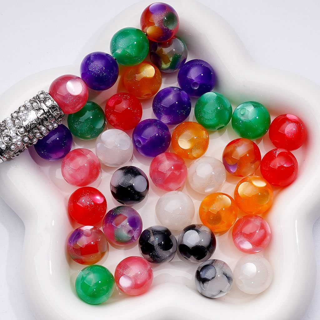 Multi-Color Glitter Round Spots Effect Acrylic Beads, 16MM, Random Mix