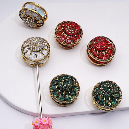 Delicate Fancy Gold Alloy Ring with Shiny Rhinestones Oval Pearls Clay Beads, Around 24MM