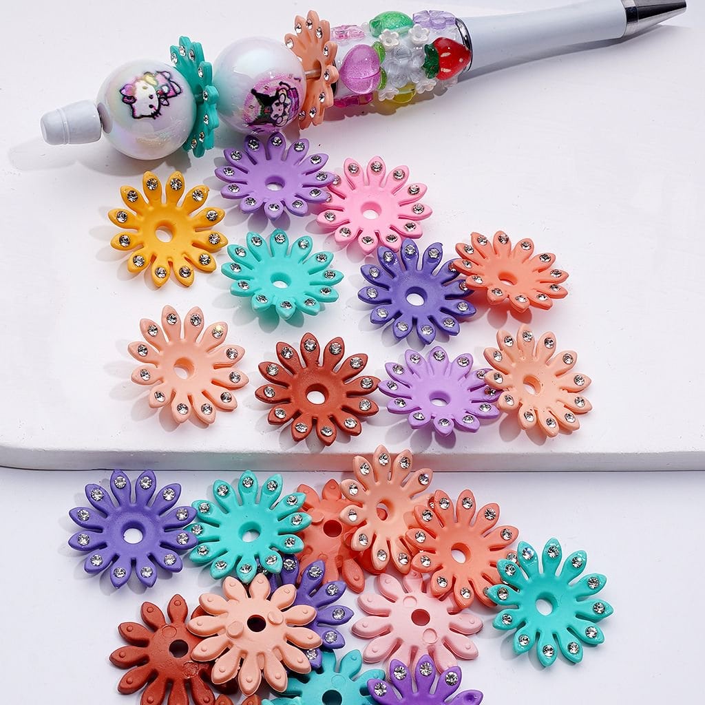 Multi-Color Flowers with Clear Rhinestones Bead Cage Cap, 22MM, Random Mix