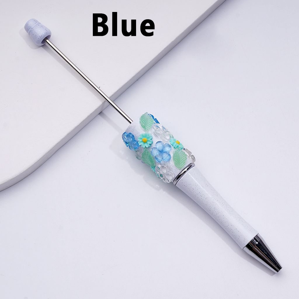 Exquisite White Glitter Beadable Pen with Cute Colorful Flowers Green Leaves Accessories