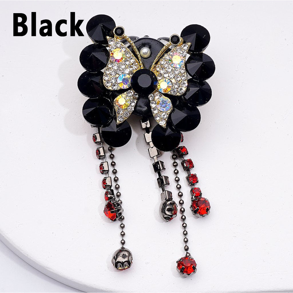 Bling Bling Fancy Gold Alloy Butterfly with Shiny Rhinestones Chains Cute Butterflies Hearts Clay Beads, Around 34*34MM