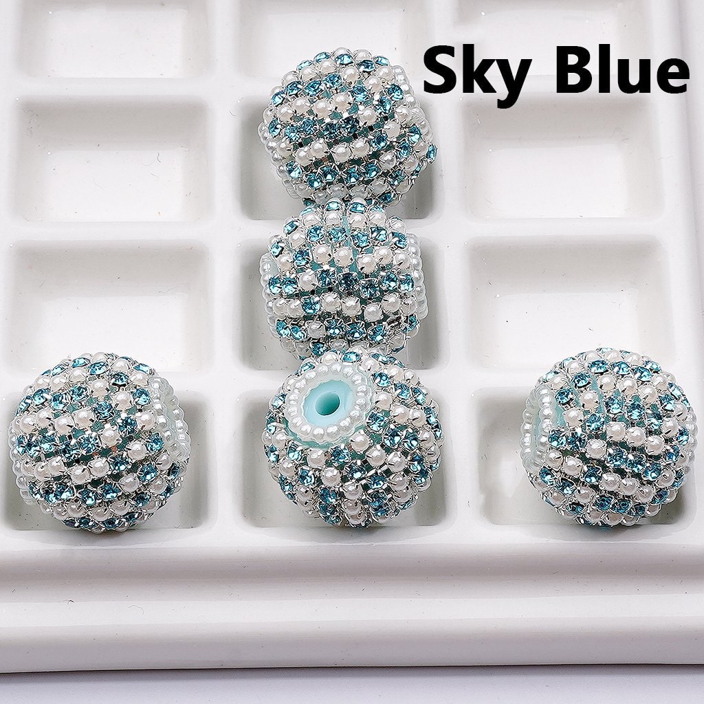 Multi-Color Shiny Rhinestones White Pearls Round Acrylic Beads, 20MM