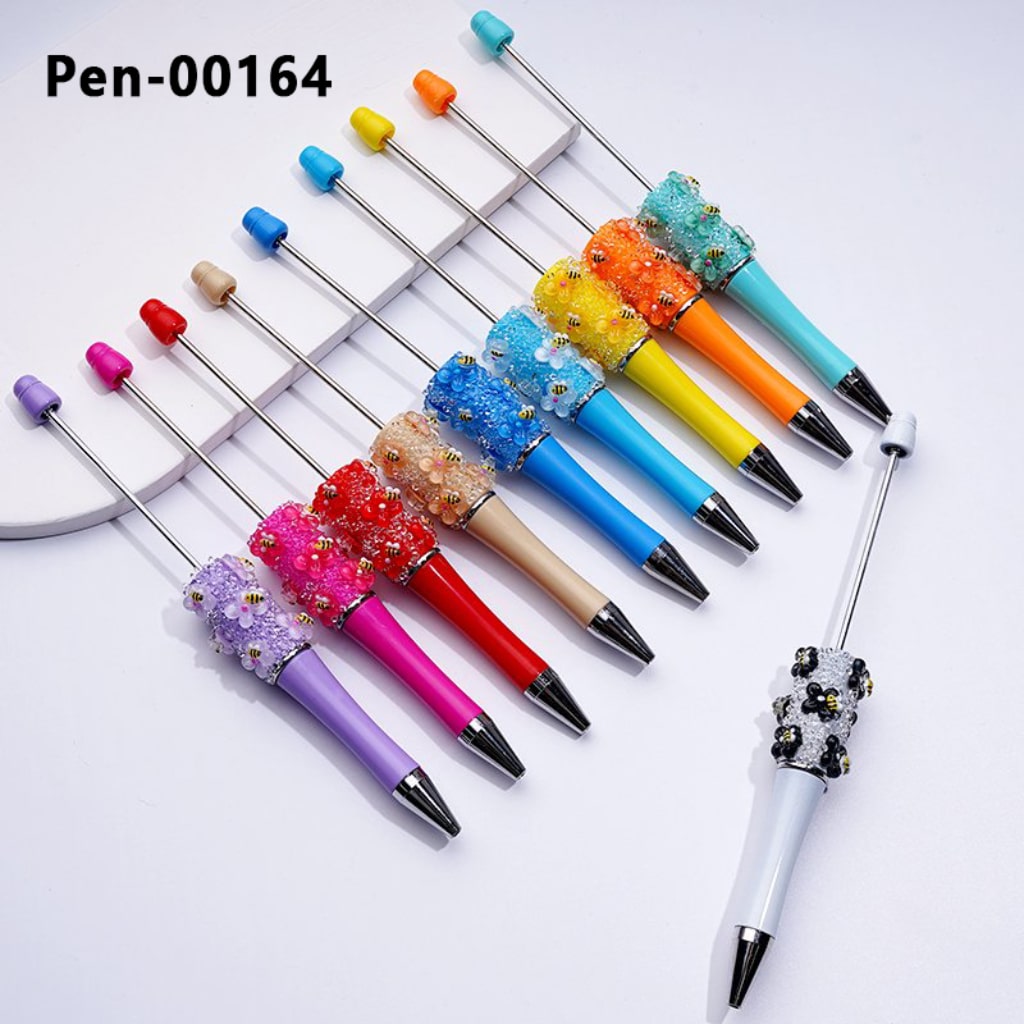Beadable Pens with Mini Cute Bees Flowers Clear Sugars in Solid Color