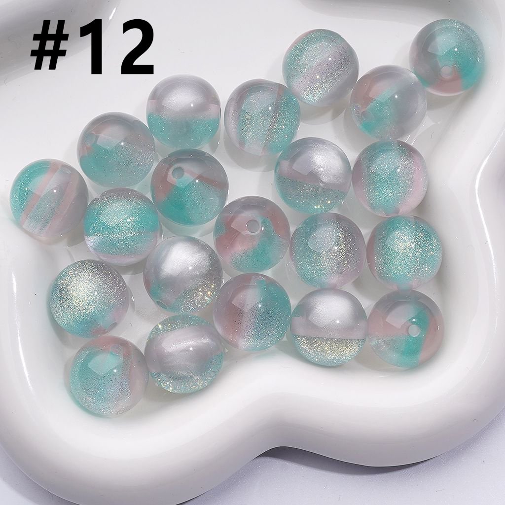 Bling Bling Double Color Cat Eye Style Shiny Gold Glitter Round Acrylic Beads, 16MM