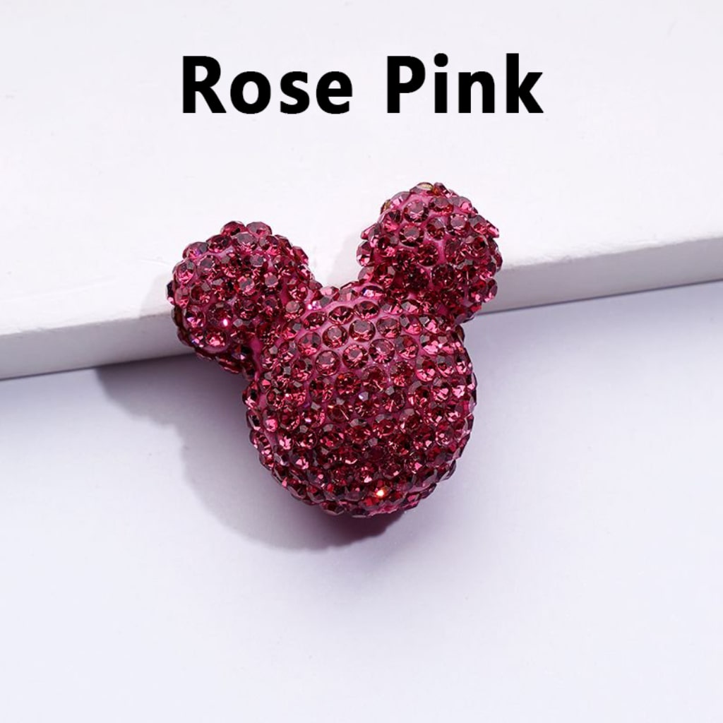 Vivid Cute Micke Minni Mouse Head Clay Beads with Shiny Rhinestones in Solid Color, 22*24*17MM