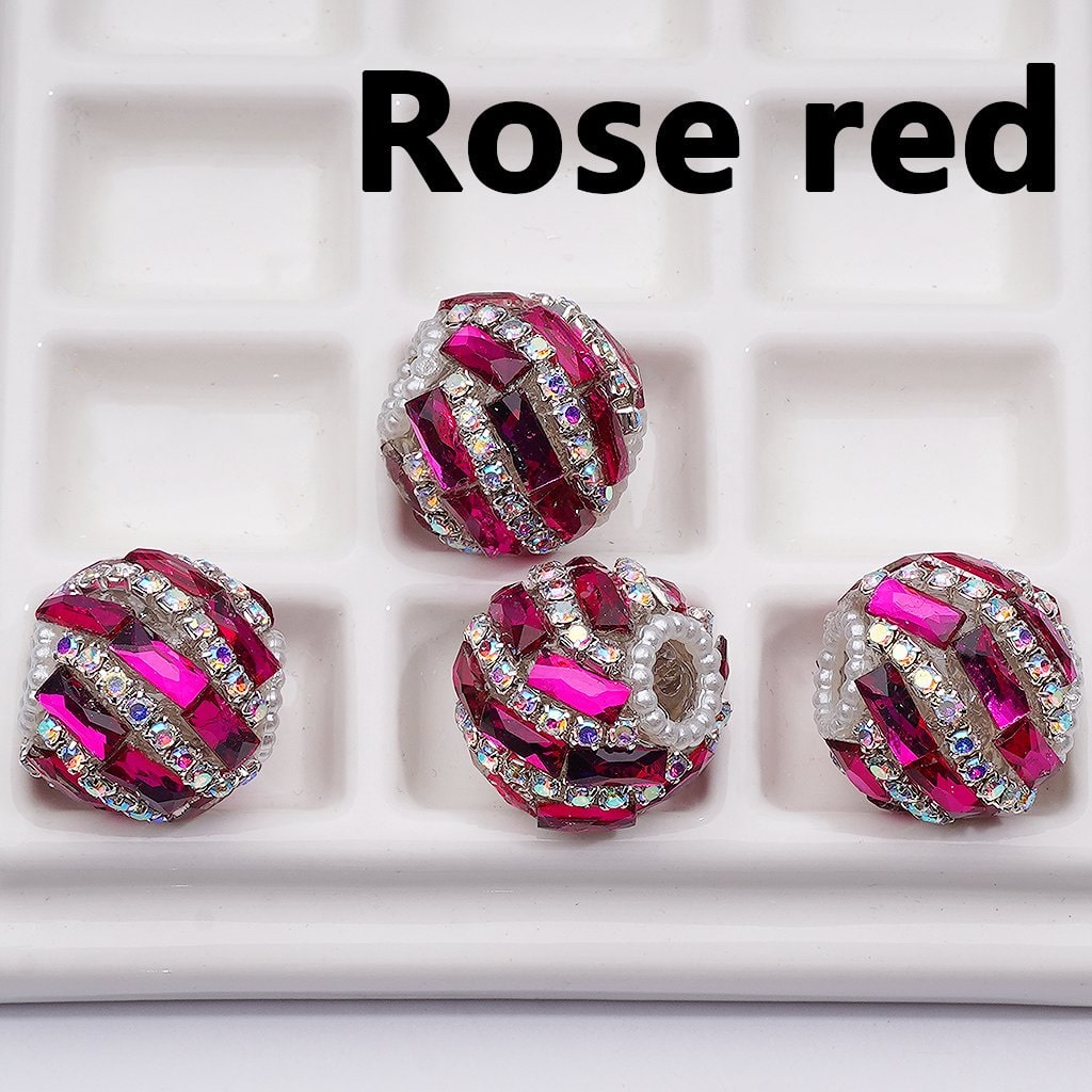 Spiral Style Shiny Rectangle & AB Rhinestones Chains White Pearls Loop Acrylic Beads, 20MM