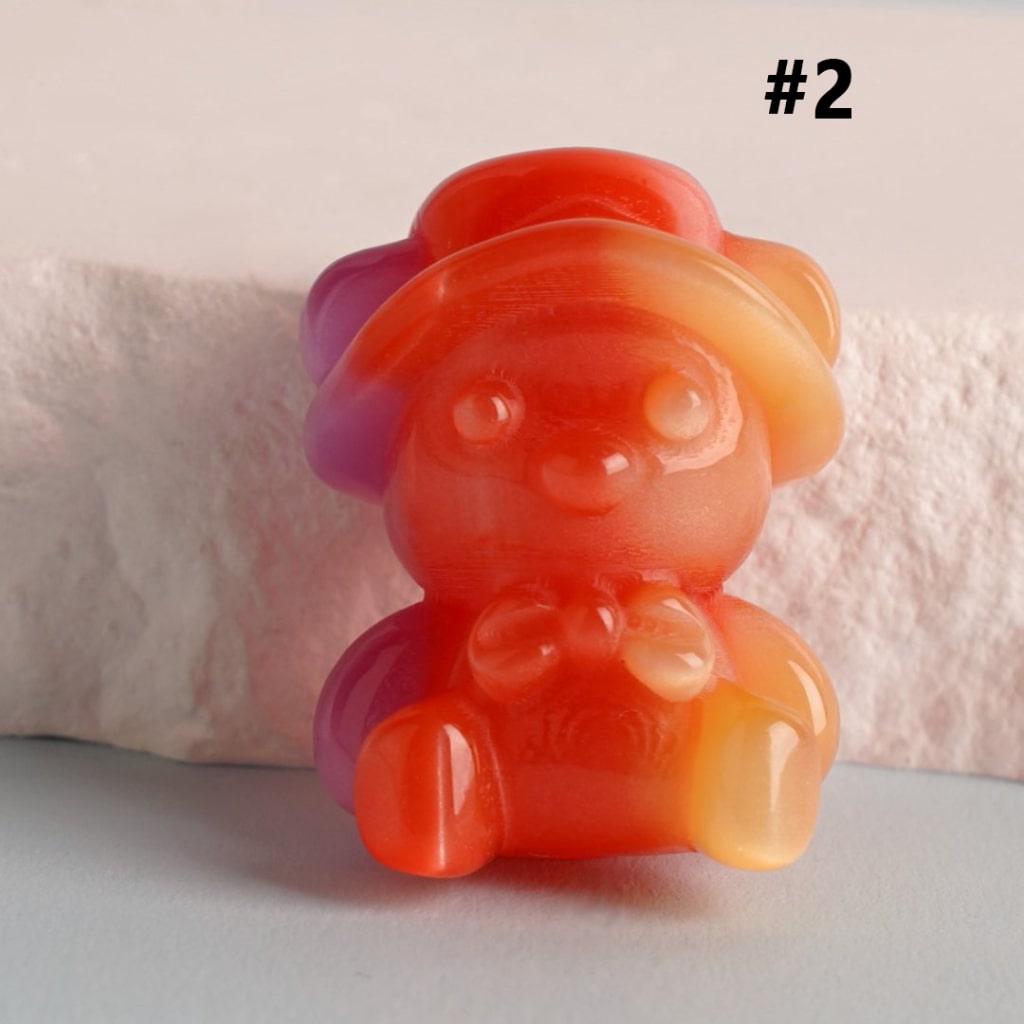 Glossy Gradient Ombre Color Cute Bear with Cap Hat Bow Acrylic Beads, Around 30*24MM