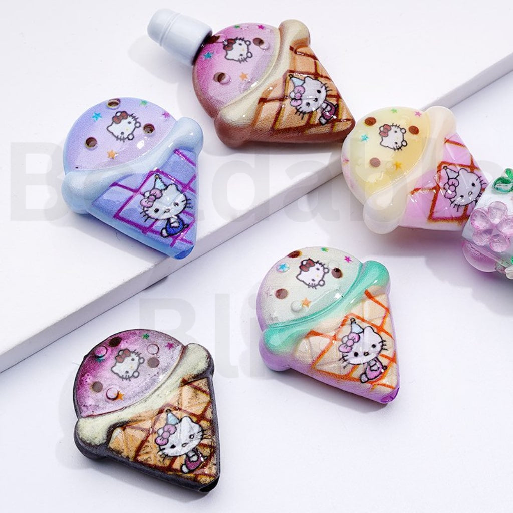 Cute Vivid cat Adorable Character Design Ice Cream Acrylic Beads, Random Mix, Around 30*27MM