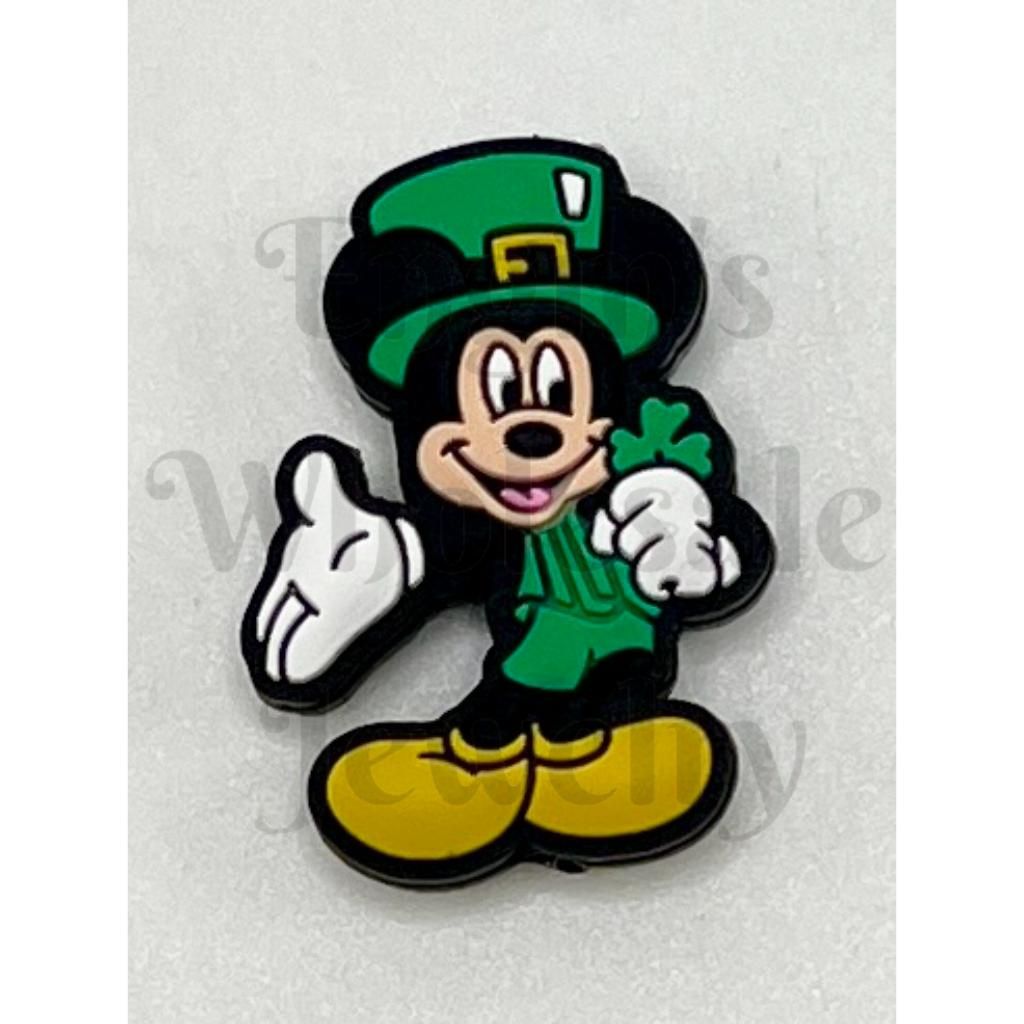 Mouse Micki with Clover Shamrock St Patricks Day Silicone Focal Beads (Ship out in Around 4-6 Days after Ordering)