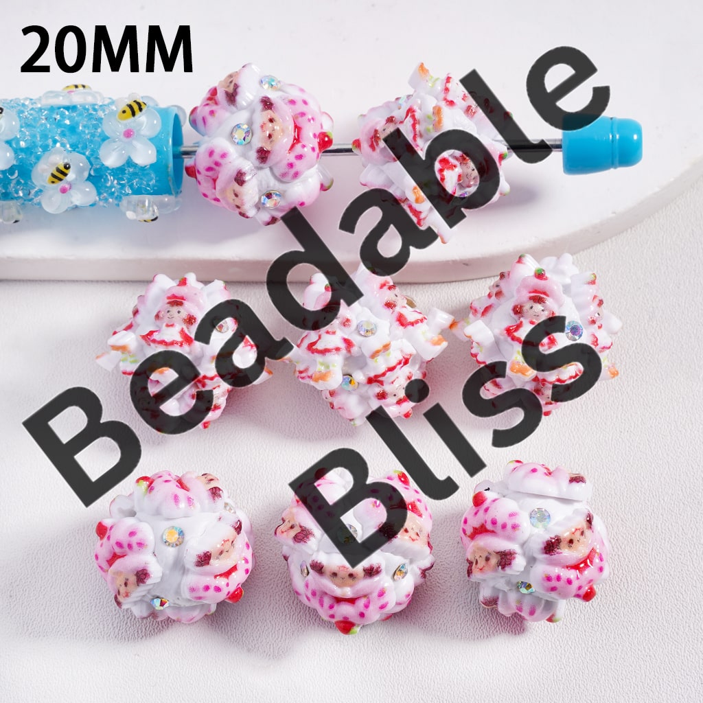 Clay Beads Cute Strawberry Girl Series with AB Rhinestones, 20MM