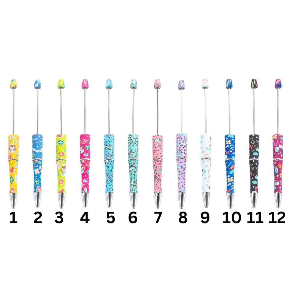 Beadable Pens for Nurses Doctor Print Beaded Pens with Healthcare Design Random Mix