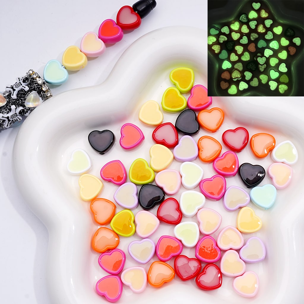 Acrylic Beads Luminous Mini Cute Heart Multi-Color 13*12MM (Single Color is available for 500pcs(Whole Bag))