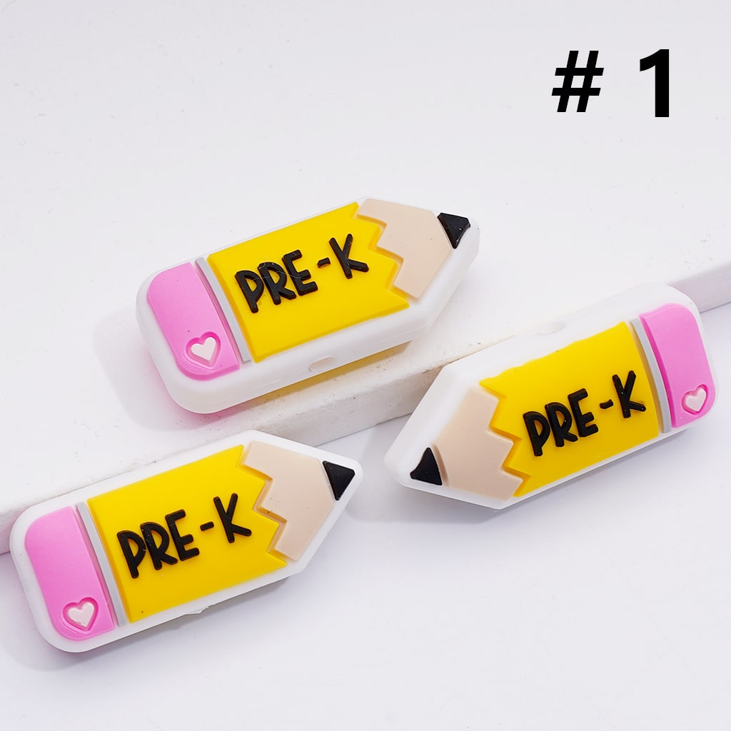 Mini Cute Pencil with Grade Symbol Silicone Focal Beads