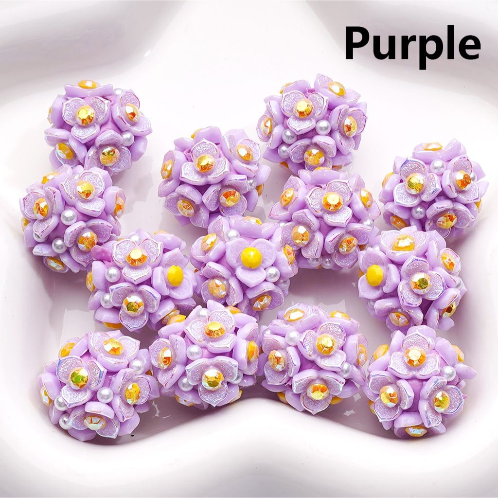 Clay Beads Shiny Cute Three-Petal Flower with Colorful Stamen White Pearls 20MM