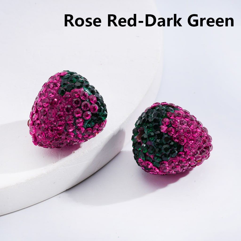 Clay Beads Strawberry Shape with Shiny Rhinestones Multi-Color 16MM