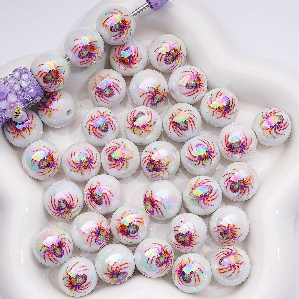 UV Coating Halloween Red Spider Round Acrylic Beads,16MM