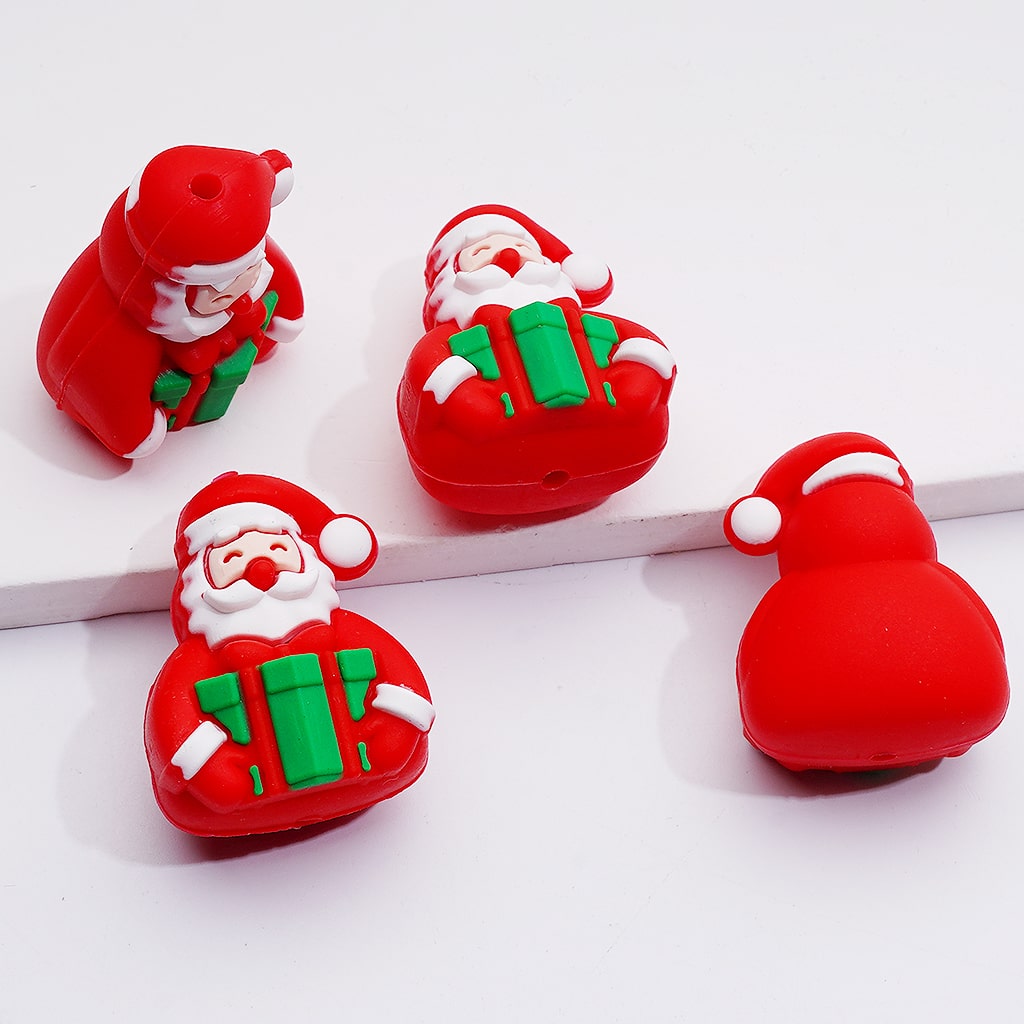 3D Christmas Series Elk Bell Hat Father Christmas Gift Silicone Focal Beads