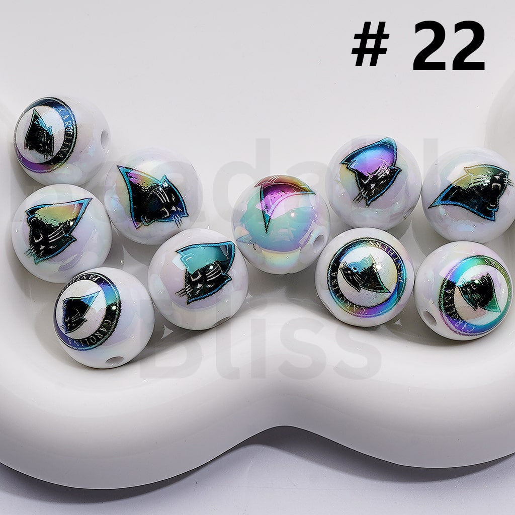 UV Coating USA American Football Teams NF Round Acrylic Beads, 16MM, Random Mix Teams and Single Team are Both Available to Choose