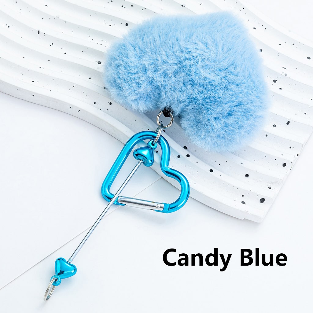 DIY Beadable Metal Heart Shape Keychain with Bar Large Pom Pom Heart , Around 160MM