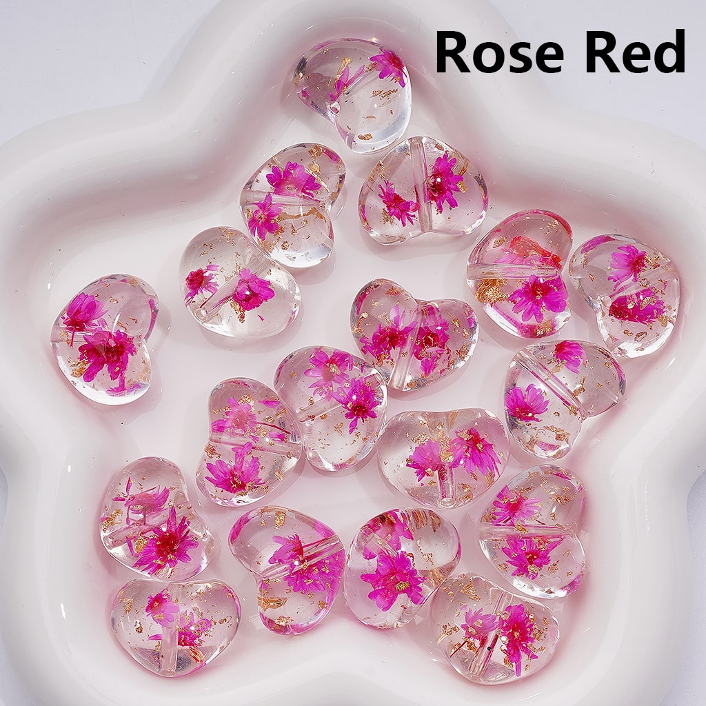 Multi-Color Dried Flowers Gold Foil Paper Inside Clear Heart Acrylic Beads, 20MM (Single Color is available for 200pcs(Whole bag))