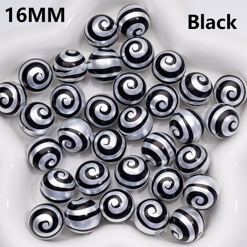 Multi-Color Lolipop Swirl Stripes Shiny Round Pearl Acrylic Beads, 16MM
