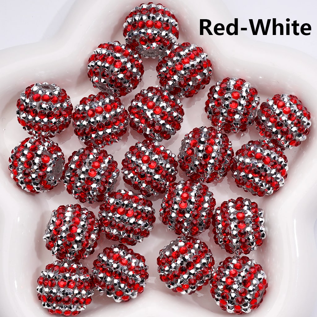 Double Color Shiny Rhinestones Stripes Round Acrylic Beads, 20MM