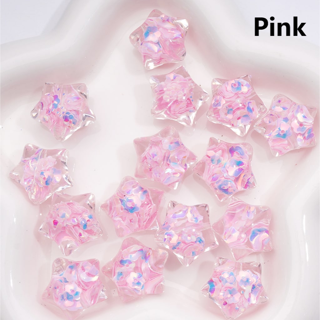Star Acrylic Beads Mini Colorful Flowers Flakes Inside Clear 22MM (Single Color is available for 200pcs(Whole Bag))