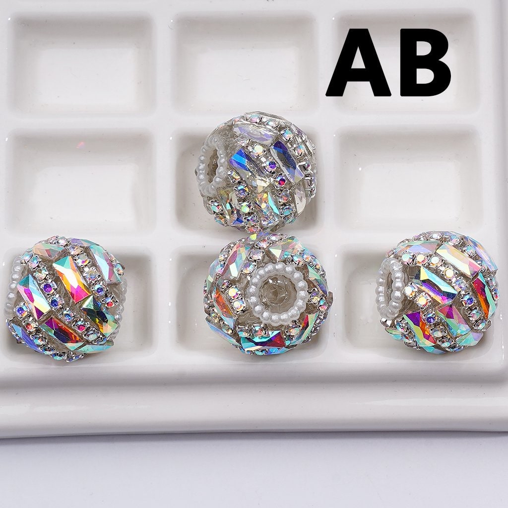 Spiral Style Shiny Rectangle & AB Rhinestones Chains White Pearls Loop Acrylic Beads, 20MM